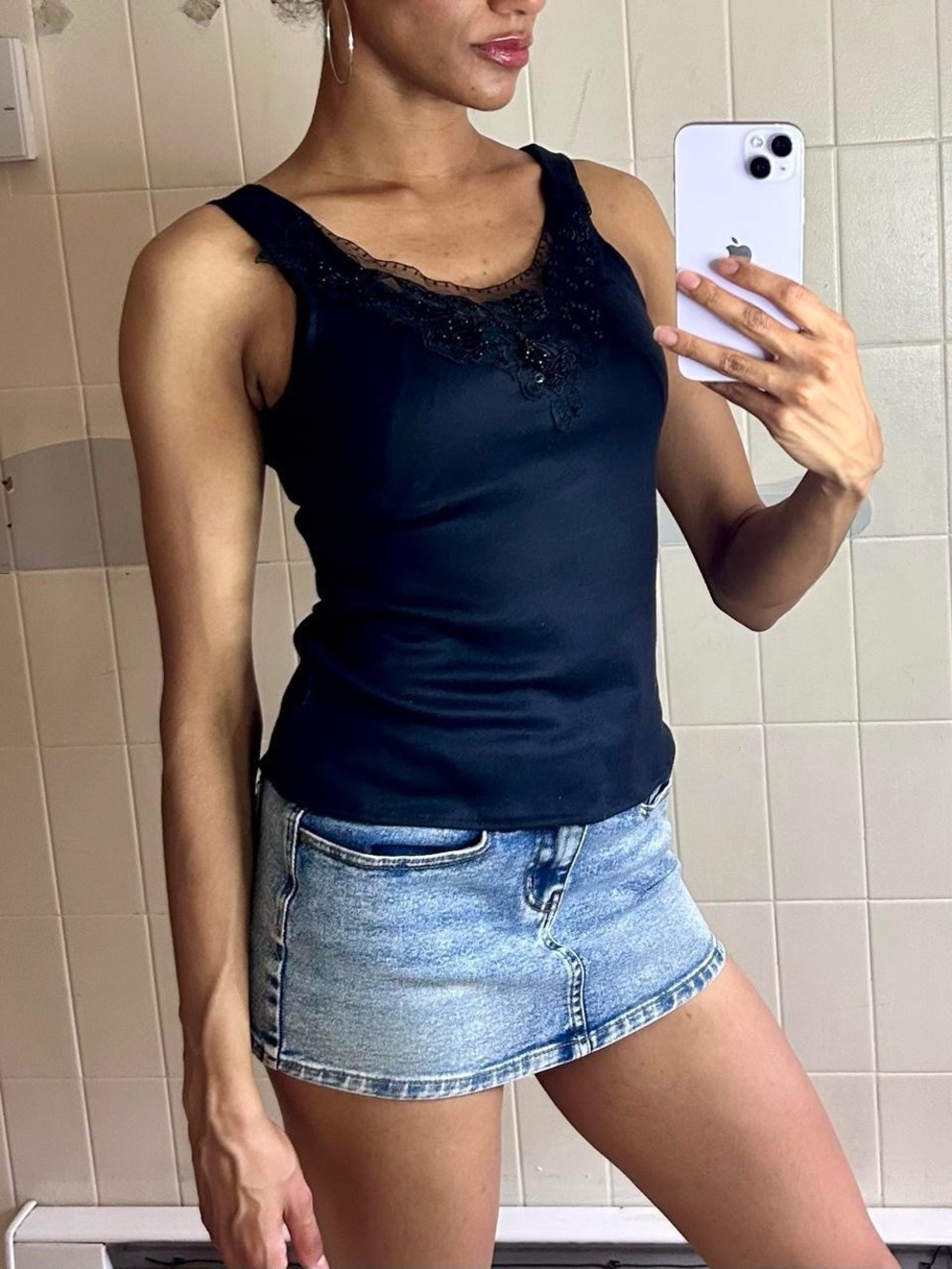 Beaded Lace Trim Tank Top
